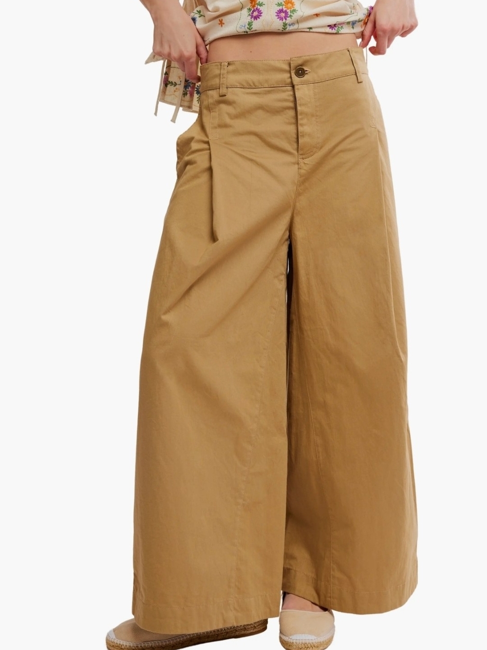 NWT Free People Silverlake Wide Leg Chino Trousers Dill Seed Tan Khaki Pants 4